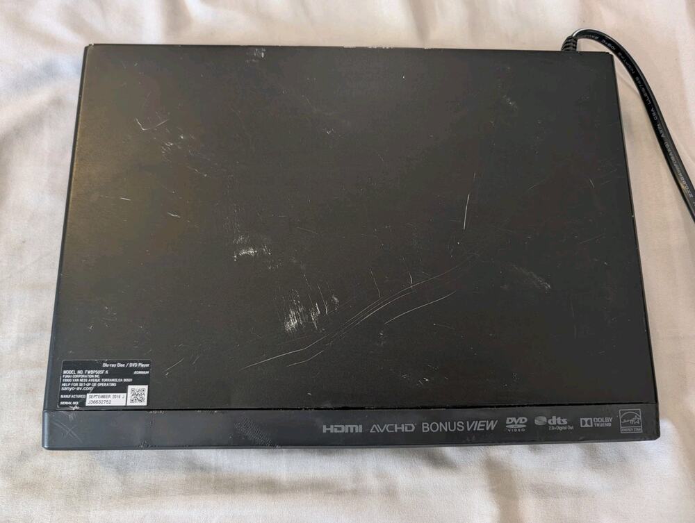 Sanyo Blu-ray Disc/DVD Player 1080p Tested No Remote HDMI